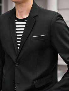 男士休闲优雅西装外套，适合婚礼、派对、毕业典礼和商务活动等场合。 - 黑色 - 查看 7