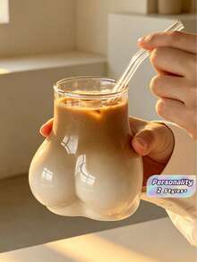 1Pc 450ml Interesting Hip-Shaped Glass, Novelty Transparent Glassware, Suitable For Coffee, Tea, Juice, Wine, Cocktail Glass, Shot Glass, Restaurants, Living Rooms, Bedrooms, And Is Also A Good Choice As A Gift For Your Interesting Friends. - Multicolor - View 1