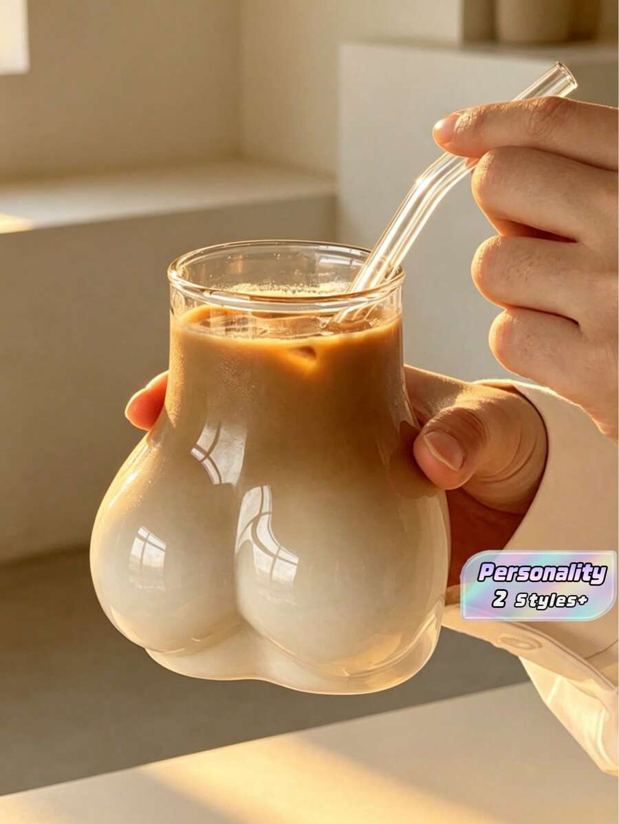 1Pc 450ml Interesting Hip-Shaped Glass, Novelty Transparent Glassware, Suitable For Coffee, Tea, Juice, Wine, Cocktail Glass, Shot Glass, Restaurants, Living Rooms, Bedrooms, And Is Also A Good Choice As A Gift For Your Interesting Friends. - Multicolor - View 1