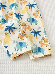 Cozy Pixies Bộ yếm ăn cho bé trai họa tiết cây cối và động vật hoạt hình dễ thương, kiểu dáng thường ngày, đa năng. - Nhiều màu - Xem 5