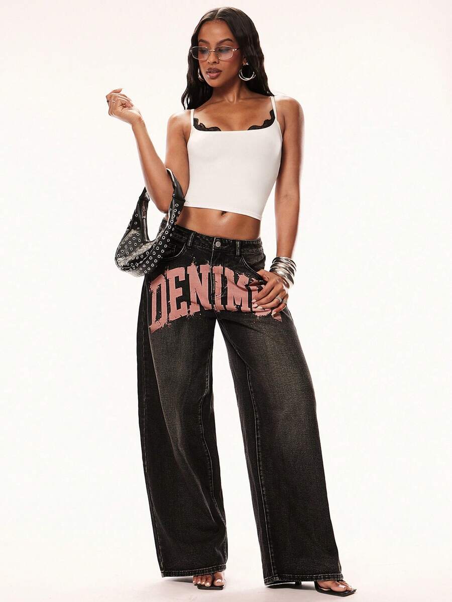Denimoi Quần jeans ống đứng denim họa tiết denim mài, phong cách đường phố thời thượng, quần jeans tạo điểm nhấn. - Rửa tối - Xem 1
