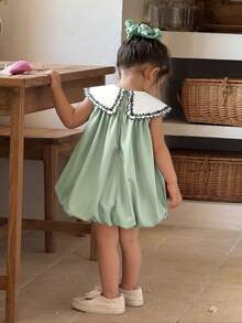 Babygirl Cute Summer Embroidered Floral Sleeveless Dress - Lime Green - View 2