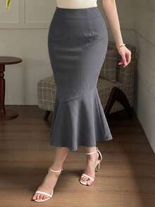 DAZY Women's Solid Color Elegant Mermaid Style Skirt - Grey - View 6