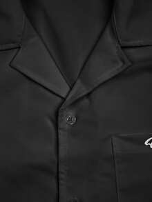 PAVTROS Camisa de manga corta de solapa única con estampado de letras para hombres - Negro - Ver 4