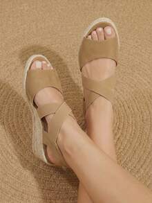 Styleloop Ladies Khaki Wedge Heel Platform Shoes, Holiday Atmosphere, Summer Wear, A Must For Travel - Khaki - View 5