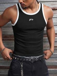AXEPEAK Men's Contrast Trim Crew Neck Sleeveless Casual Versatile Tank Top, Summer - Black - View 1