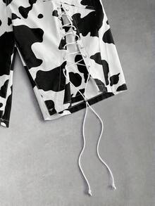 ROMWE MEN Street Life Men's Summer Criss-Cross Strap Cow Print Denim Shorts - Multicolor - View 4