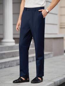 Officeau 2pcs/Set Men's Wedding Suit, Jacket And Pants, Suitable For Wedding, Party, Gathering - Navy Blue - View 5