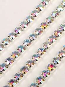 1m/3m/10m Single Row Rhinestone Chain, Multipurpose DIY Crystal Claw Chain For Clothing, Shoes, Bags Decoration - Silver AB - View 5