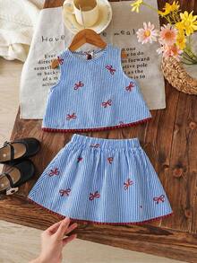 Emery Rose Kids Emery Rose Kids 女童两件套：碎花蕾丝边无袖上衣和裙子 - 藍色 - 查看 4