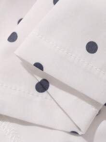 Livesso 2pcs Women Polka Dot Pattern Cap Sleeve Blouse And Mini Skirt Set - White - View 3