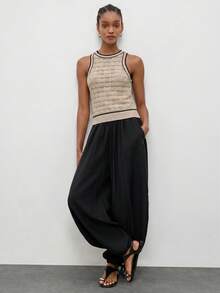 Top de punto abierto de ganchillo con cuello halter sin espalda MAIJA - Caqui - Ver 5