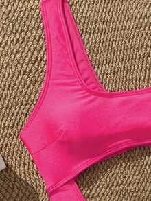 Swim SXY 女款一件式純色鏤空泳衣，適合夏季海灘 - 玫紅色 - 查看 4