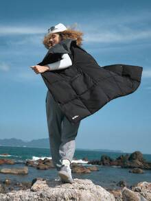 In My Nature Solid Hooded Padded Vest Coat - Black - View 2