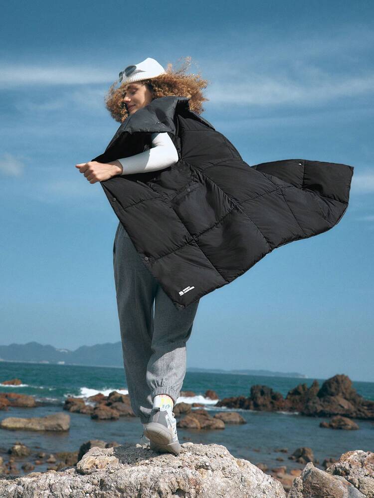 Solid Hooded Padded Vest Coat