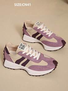 Retro Thick Sole Sneakers, Thickened Upper, Suitable For Running, Women - Purple - View 7