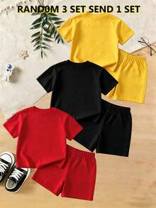 Bộ 2 món thời trang nam màu đỏ in họa tiết, áo tay ngắn và quần short sành điệu, thích hợp cho chụp ảnh, mặc hàng ngày, đi chơi, nghỉ lễ, làm quà tặng. - Đỏ - Xem 2