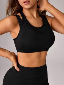 SHEIN Dewbera Áo lót thể thao Nữ - màu đen - Xem 4