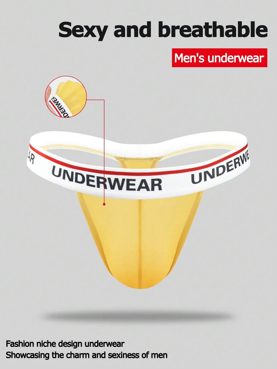 SHEIN DrisQ Men's Letter Print Contrast Trim Sexy Briefs - Yellow - View 1