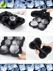 SHEIN 1 Set Silicone Easy Release Ice Cube Tray With Lid, Makes 2-Inch Rose & Diamond Shaped Ice Cubes, Includes Small Funnel, Ice Mold Maker, Juice Drink Decor, Suitable For Bar, Cafe, Restaurant, Home Kitchen, Wedding Party, Summer Beverages - Black - View 2