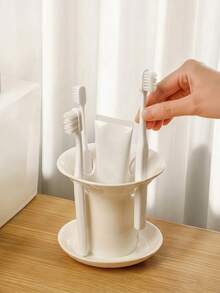 Cirelle 1pc Simple Ceramic Toothbrush Holder, Multi-Purpose Bathroom Organizer, Elegant White Countertop Caddy For Toothpaste, Razors & Accessories, Minimalist Vanity Storage Cup, Ideal Gift For Home Decor & Housewarming, Keeps Toiletries Neat - White - View 10
