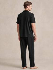 EverLounge Men's Solid Color Single-Breasted Short Sleeve Top And Pants Pajama Set - Black - View 2