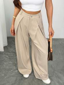 Vivamere Women's Suit Wide Leg Pants With Pleated Detailing ,Petite Women - Khaki - View 8