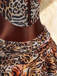 Amplova Women's 2-Piece Leopard Print Sexy Tie-Dye Halter Top And Ultra Low-Rise Mini Skirt Set - Multicolor - View 9