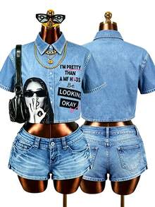 Rovax Kaos Wanita Kasual Gaya Y2K Streetwear dengan Slogan Bergambar Yesus - MultiWarna - View 3
