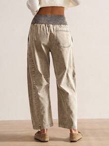 Bohemela Plus Size Casual Washed Denim Effect Pants Fall - Mocha Brown - View 2