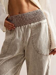 Bohemela Plus Size Casual Washed Denim Effect Pants Fall - Mocha Brown - View 5