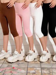 SHEIN Girlism Random 6items,Send 1item  Tween Girls' Solid Color Elastic Comfortable Leggings Black Pants Made Of 95% Cotton; Comfortable - Black - View 1