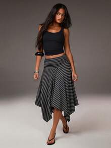 Athîral Women's Striped Casual Asymmetric Hem Skirt, Summer - Multicolor - View 4