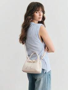 SHECARRY Bolso de mano de moda, bolso de viaje exquisito y sencillo con lazo - Beis - Ver 8