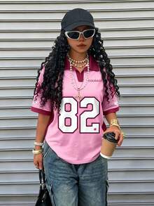 Rovax Women's Half-Zip Raglan Short Sleeve Casual Loose T-Shirt, Fashion Summer - Multicolor - View 3