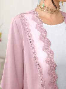 Al Najma Áo Abaya thanh lịch, trang nhã với họa tiết hoa, thích hợp cho mùa xuân và mùa hè. - Hồng - Xem 3