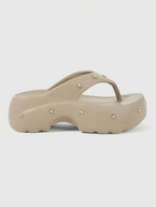 ROMWE Grunge Punk Women's Shoes Light Khaki Rock Punk Sandals, Summer Open-Toed Rivets Gothic Beach Roman Flip-Flops Summer Shoes - Grey + rivet - View 5