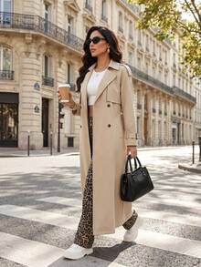 SHEIN Lady Áo gió dài dệt màu mơ cho nữ - Màu be - Xem 4