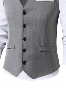 SHEIN 2pcs/Set Teen Boy Gentleman Outfit, Includes Grey Slim-Fit Vest + Grey Textured Dress Pants, Elegant Formal Attire For Birthday, Wedding, Wedding Guest, Pageboy, Ring Boy - Grey - View 8