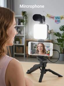 Teckwe Vlogging Kit With Microphone & LED Fill Light, Portable Smartphone Video Recording Kit With Tripod Stand, Mini Vlog Equipment For Live Streaming - Mobile phone holder light - View 5