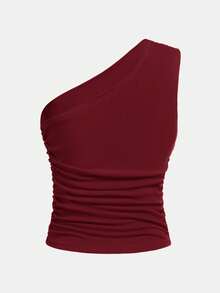 SHEIN Girlism Teen Girl/Teen Girls' Solid Color Ruched Casual Halter Neck Camisole - Burgundy - View 2