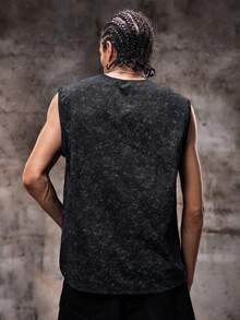 Skyrend Simple Studio | Camiseta de tirantes de estilo vintage y rústico para hombres | Adecuado para uso en verano | Cómodo y transpirable | Moda de vanguardia - Negro - View 3