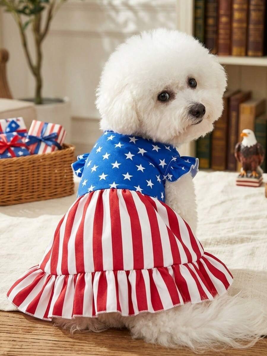 PETSIN 1 pezzo Vestito carino per animali domestici con motivo a stelle e strisce patriottico - Multicolore - Visualizzare 1