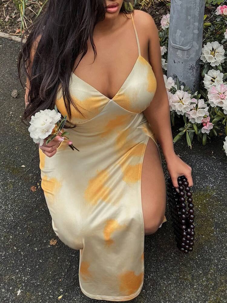 Dazy Plus Plus Size Tie-Dye Tie Dye Sexy Wrap Dress, Spaghetti Strap, Beach Style, Long Dress For Spring/Summer