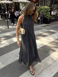 Serisse Women's Polka Dot Casual Party Summer Vacation Dress - Black and White - View 1