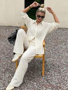 DAZY Autumn/Winter New Loose Casual Striped Women 2 Pieces Set - White - View 4