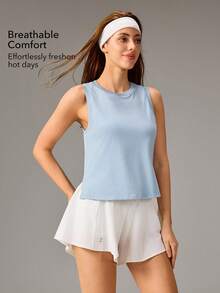 OutZeal Top de gimnasio para mujer, camiseta de tirantes de unicolor, camiseta casual de mezcla de modal suave para fitness y yoga, verano y primavera - Azul - Ver 2