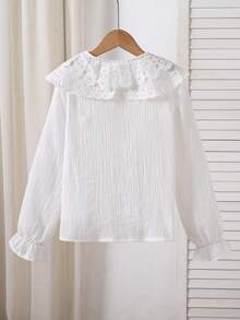 SHEIN 青少年女孩秋季上衣 1件 春/秋新款休閒可愛優雅返校服裝 上衣 茶會白色 - 白色 - 查看 2