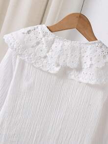 SHEIN 青少年女孩秋季上衣 1件 春/秋新款休閒可愛優雅返校服裝 上衣 茶會白色 - 白色 - 查看 7