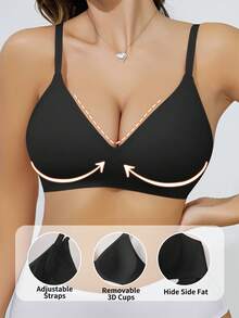 Wedaily 2pcs/Set Bra Tanpa Jahitan dan Tanpa Kawat untuk Wanita, Mengangkat dan Memperindah Bentuk V Dalam, Mencegah Kendur, Warna Polos, Bra Tanpa Punggung yang Nyaman, Hitam Putih, Musim Panas - MultiWarna - View 3